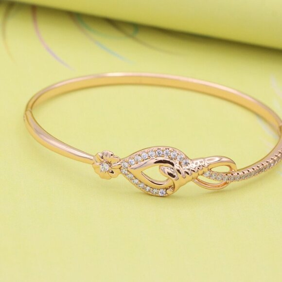 Elegant Teardrop Rose Gold Bangle with Floral Accent and Stones, XPBL0467 - Picture 4 of 12